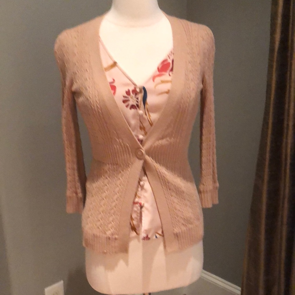 Tan BCBG cardigan sweater (blouse sold separately)